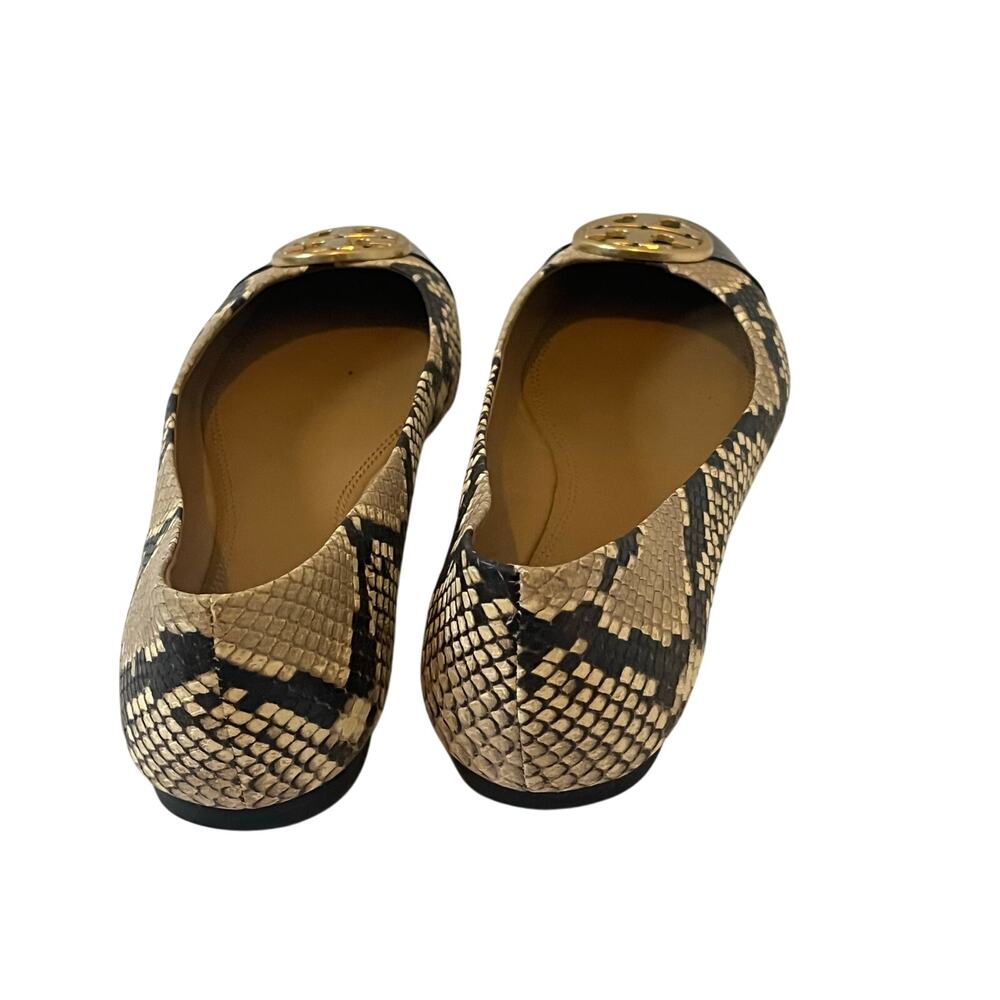 Tory Burch Chelsea Snake Printed Leather Cap Toe Ballet Flats Size 9.5 - Picture 4 of 8